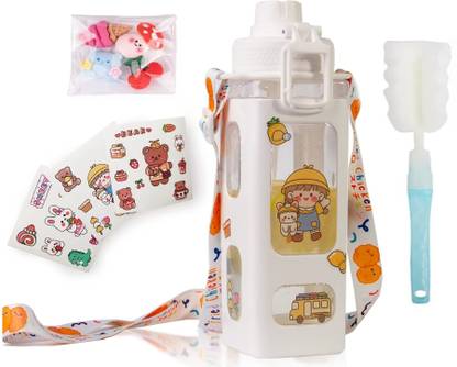 TRK IMPEX Kawaii Bear Pastel Water Bottle With Sticker Plastic No Leak Large Cute Bottles 700 ml Bottle
