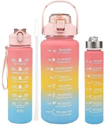NEYU Set of 3 Motivational Time Marker Water Bottle, Leakproof Sipper Water bottle 3200 ml Sipper