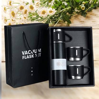 KAVANA Vacuum Flask set 3Cup set for Hot & Cold Drink BPA Free(Black) 500 ml Flask