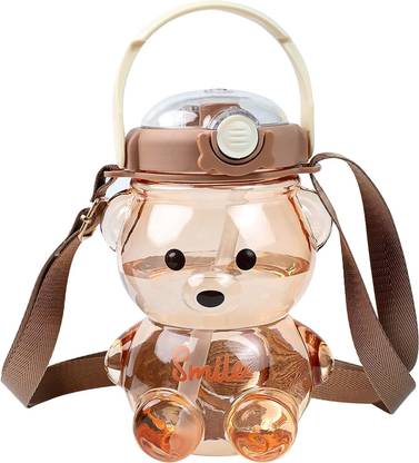 avnish Cute Teddy Bear Water Bottle Cartoon Design Water Bottle with Straw 1000 ml Water Bottle