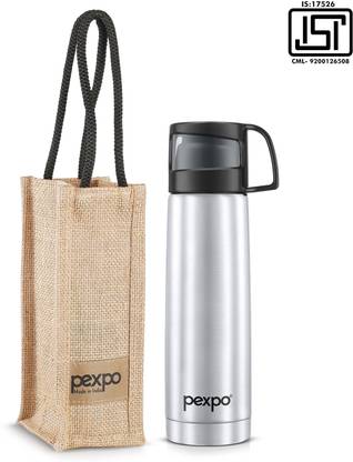 pexpo 24 Hrs Hot & Cold ISI Certified Vacuum insulated Bottle Fererro With Jute Bag 500 ml Flask