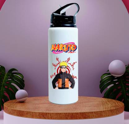 ZORI Naruto Printed Aluminium Sipper Water Bottle with Lid & Straw 750 ml Shaker