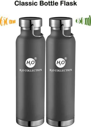 H2O Collection Classic Double Wall Bottle Flask (Set of 2) Grey 650 ml Flask