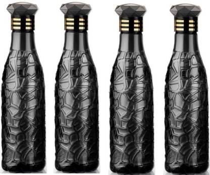LIJIE 4 Pcs ZigZac Black Luxe Reusable Fridge Bottle Set 1000 ml Bottle