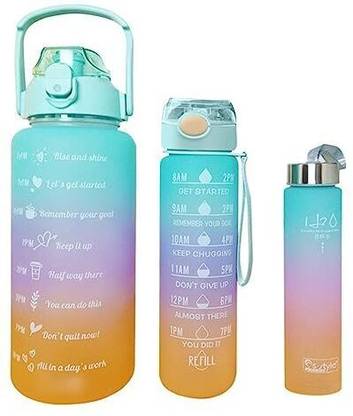 heet Set of 3 Water Bottle with Motivational Time Marker 2000 ml Flask