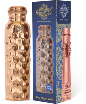 IndianArtVilla Pure Copper Diamond Design, Hammered Leak Proof 1000 ml Bottle