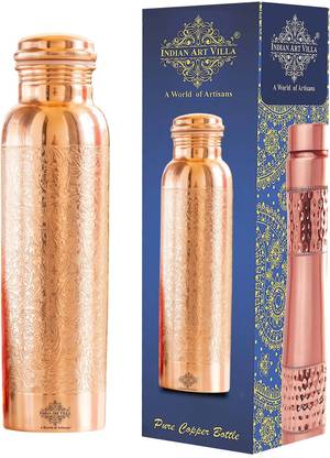 IndianArtVilla Copper Water Bottle, Embossed Design, Leak proof 1000 ml Bottle