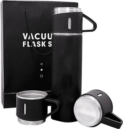 GLARIXA 500ml Travel Portable Vacuum Flasks Stainless Steel Insulated Bottle With 3 Cup 500 ml Flask