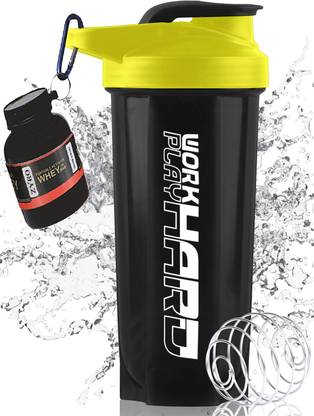 ZYRO Protein Funnel & Work Hard Gym Shaker Bottle with Stainless Steel Spring Ball 700 ml Shaker