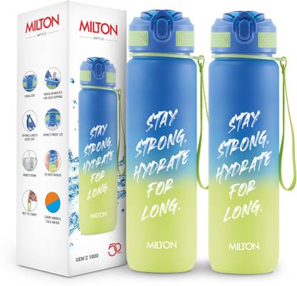 MILTON Gen'Z 1000 Motivational Sipper Water Bottle (Stay Strong), Flip-Top Cap, 1000 ml Bottle