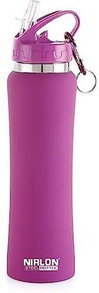 NIRLON Flip Bot Stainless Steel Sipper Rubber Finish Water Bottle with Straw Lid 750 ml Bottle