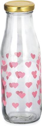 1st Time Lovely Heart Glass Water/Milk Bottle, Metal Metal Cap, 300ML, Pack Of 1 300 ml Glass Bottle
