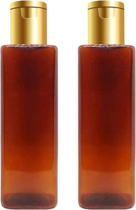 Devinez Square Amber Bottle, 100ml (Pack of 2) with Golden Flip-Top Cap, Essential Oils 100 ml Bottle