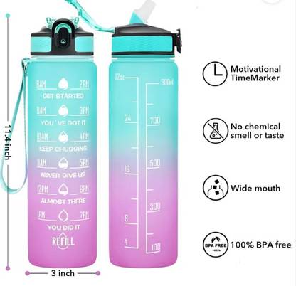 BOLDHIGH 1 Litre Drinking Water Bottle with Motivational Time Marker & Straw Gym Sipper 1000 ml Bottle