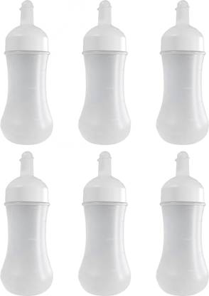 pepplo Plastic Squeeze Condiment Bottles with Twist On Cap Lids(White,Set of 6) 350 ml Bottle
