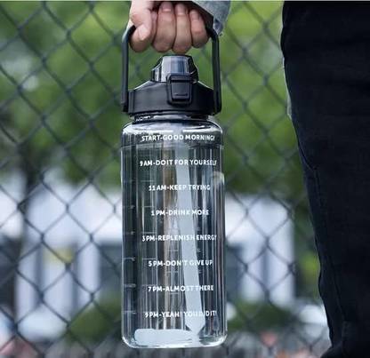 kitchmake 2L Transparent Motivational Water Bottle Leak Proof with Time Marker, Plastic 2000 ml Sipper