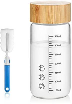 Zdzdz Bamboo Lid Glass Water Bottle 13Oz Small Glass Water Bottles Wide Mouth Kids 400 ml Bottle