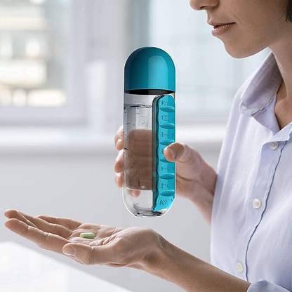 HRKENTERPRISE Medicine Vitamins Pill Box Organizer Kit with Water Bottle (multi,pack of 1) 600 ml Bottle