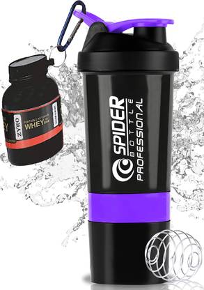 ZYRO Protein Funnel & Spider Gym Shaker Bottle with Stainless Steel Spring Ball 500 ml Shaker