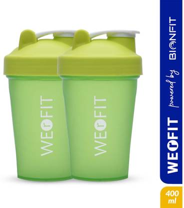 WErFIT 400ml Protein Shaker Bottle Pack of 2 | Leak-Proof, Portable & Perfect for Gym 400 ml Plastic Shaker