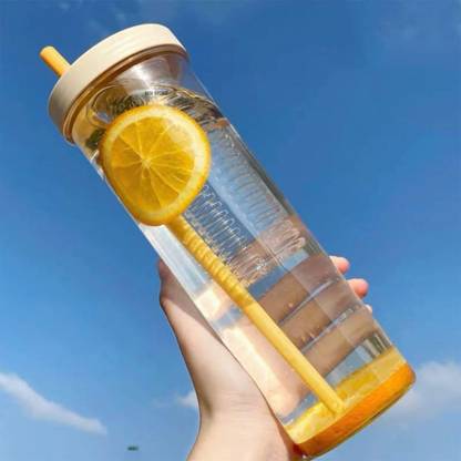FLOSTRAIN 700ml Clear Plastic Juice Bottles with Tea Infuser and Straw Drink Bottles 700 ml Sipper