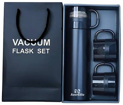 AverElite Stainless Steel Insulated Thermos Hot & Cold Water Bottle with Two Cups 500 ml Steel Flask