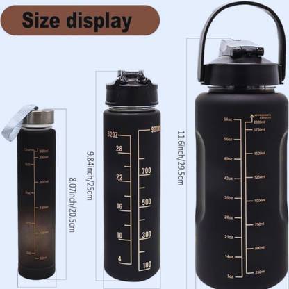 EZK 3 in 1 Motivational Water Bottle with Time Marker, Large Capacity Leak-Proof 2000 ml Bottle