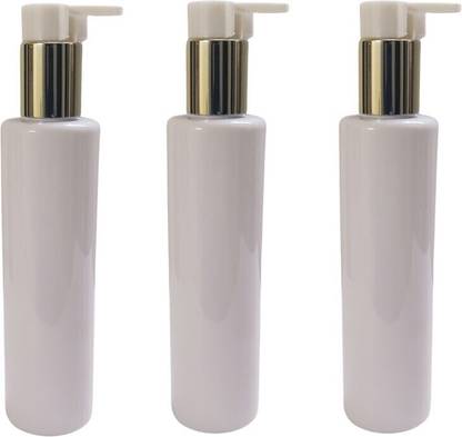 Revees Clive Round Sleek Bottle with Silver Pump Lock for Storing Shampoo, Lotion - 200ml 200 ml Bottle