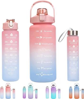 geutejj Water Bottle | Leakproof, Time Marker, BPA free | Rainbow Colour 2000 ml Bottle
