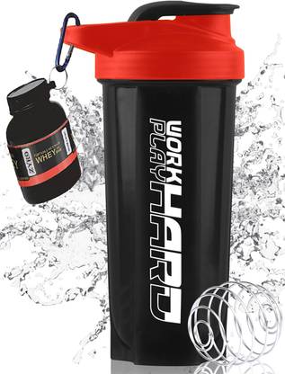 ZYRO Protein Funnel & Work Hard Gym Shaker Bottle with Stainless Steel Spring Ball 700 ml Shaker