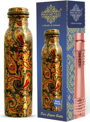 IndianArtVilla Water Bottle,Printed Paisley Design 1000 ml Copper Bottle
