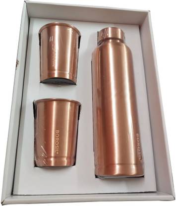 BOROSIL Copper Bottle set, (1 Litre Bottle +250ml Glass) Set of 2 1000 ml Bottle