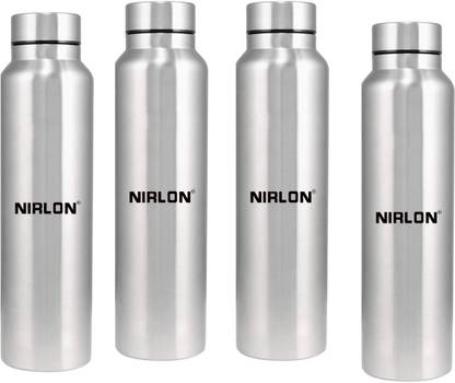 NIRLON Summer Cool Single Wall Stainless Steel Fridge Water Bottle 1000 ml Bottle  (Pack of 4, Silver, Steel)