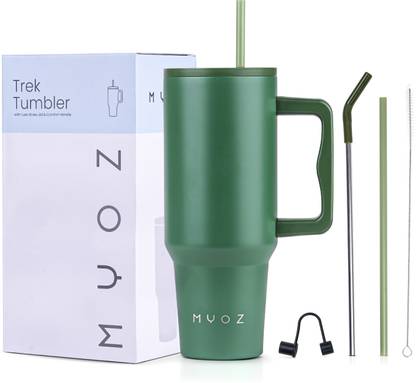 MYOZ Stainless Steel Vacuum Double Insulated Tumbler with Lid, Cap, Handle & Straw 1200 ml Bottle