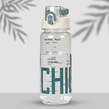 Mebo 800ml Transparent Water Bottle with Spring Cap, Leak-Proof, Capacity Marker 800 ml Plastic Bottle