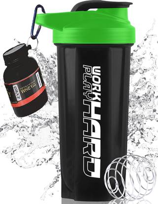 ZYRO Protein Funnel & Work Hard Gym Shaker Bottle with Stainless Steel Spring Ball 700 ml Shaker