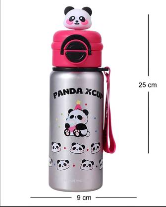 Rupela Cute Panda Water Bottle with 3D Lid–600ml Leakproof Kids Flask with Strap 600 ml Sipper