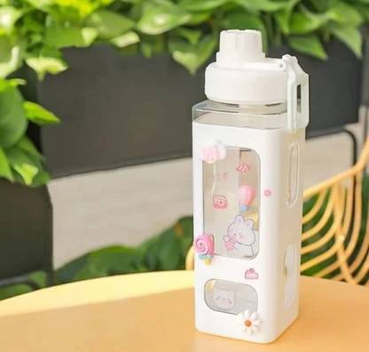 VATUKDY Bottle with Straw and Strap Cute Large Water Bottles 700 ml Plastic Bottle