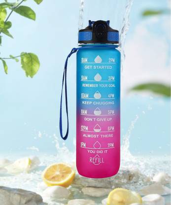 TheCloudsCart Motivational Water Bottle with Sipper, Water Level Marker, Motivational Quotes 1000 ml Sipper