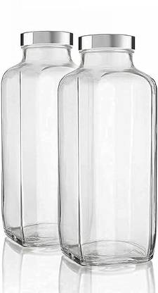 d global 1000 ml French Square Glass Water Bottle PACK OF 1 1000 ml Bottle 1000 ml Bottle