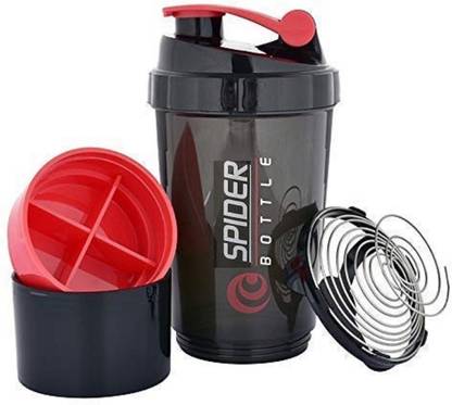 Brigooda 500 ml Spider Shaker with 2 Extra Compartment for Gym (1Pc) 500 ml Plastic, Tritan Shaker