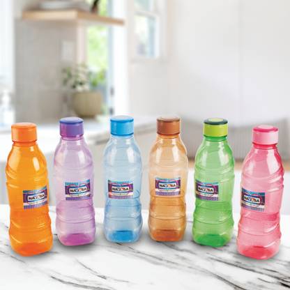 NAYASA Perky Bottles- Set Of 6, 1000 ML, Pet Fridge Bottles, Multi color 1000 ml Bottle