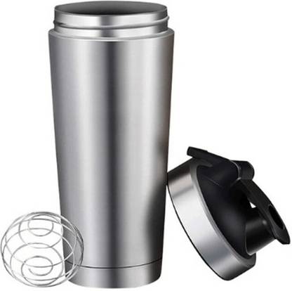 RS ENTERPRISES Protein Shaker Bottle, Stainless Steel Shaker Cup with Scale and Wire Whisk Ball 700 ml Shaker