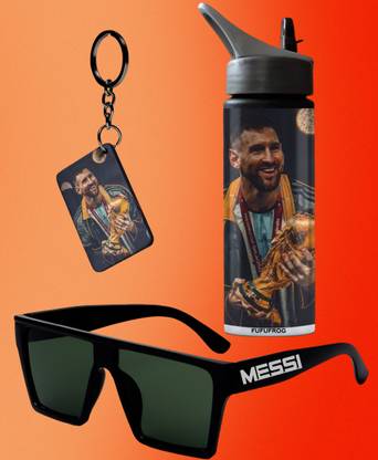 Fufufrog New Messi Printed Sipper Water Bottle , Sunglass & Keychain Combo 750 ml Bottle