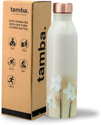 TAMBA CREATIONS PURE Copper Water Bottle with Minimilastic Floral Design 1000 ml Bottle