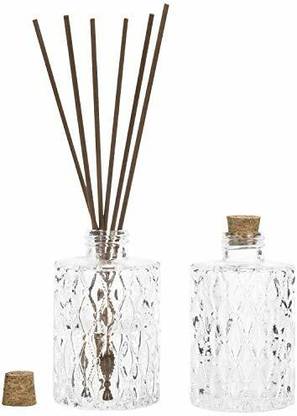 MyGift Small Clear Glass Reed Diffuser Bottles Vintage Embossed Apothecary Style 430 ml Bottle