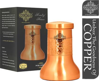 IndianArtVilla Copper Hammered And Smooth Design Lacquer Coated Bedroom Bottle, Drinkware,,1200ML 1200 ml Bottle