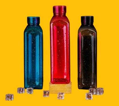 NATURAL LIFE PRODUCTS MULTICOLOR OVAL ROUND H2O WATER BOTTLE 1020 ml Bottle (Pack of 3) BT125 1000 ml Plastic Bottle With Drinking Glass