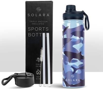 Solara Vacuum Insulated Stainless Steel Water Bottle for Hot and Cold, Shark Camo, 650 ml Steel Flask
