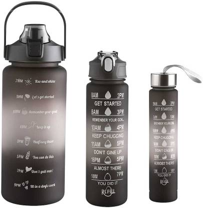 JTG Set Of 3 Water Bottle 2000ML, 900ML, 300ML With Motivational Time Marker 3200 ml Bottle
